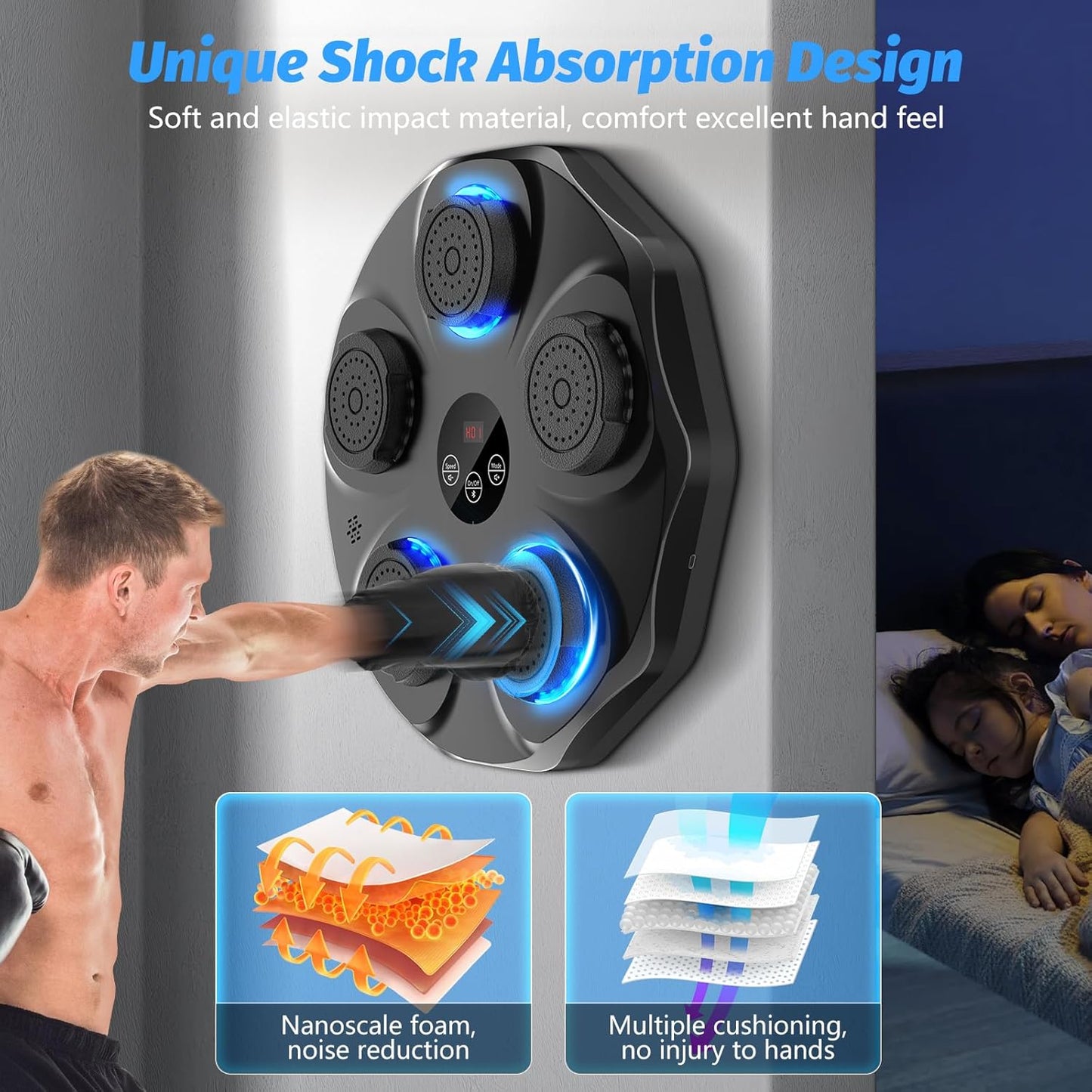 Music Boxing Machine, Interactive Boxing Trainer with Boxing Gloves, Large Wall-Mounted Electronic Boxing Target, 9 Modes and 9 Speeds