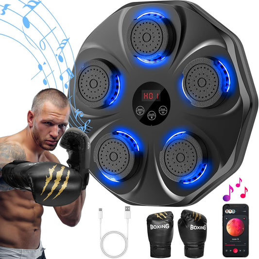 Music Boxing Machine, Interactive Boxing Trainer with Boxing Gloves, Large Wall-Mounted Electronic Boxing Target, 9 Modes and 9 Speeds