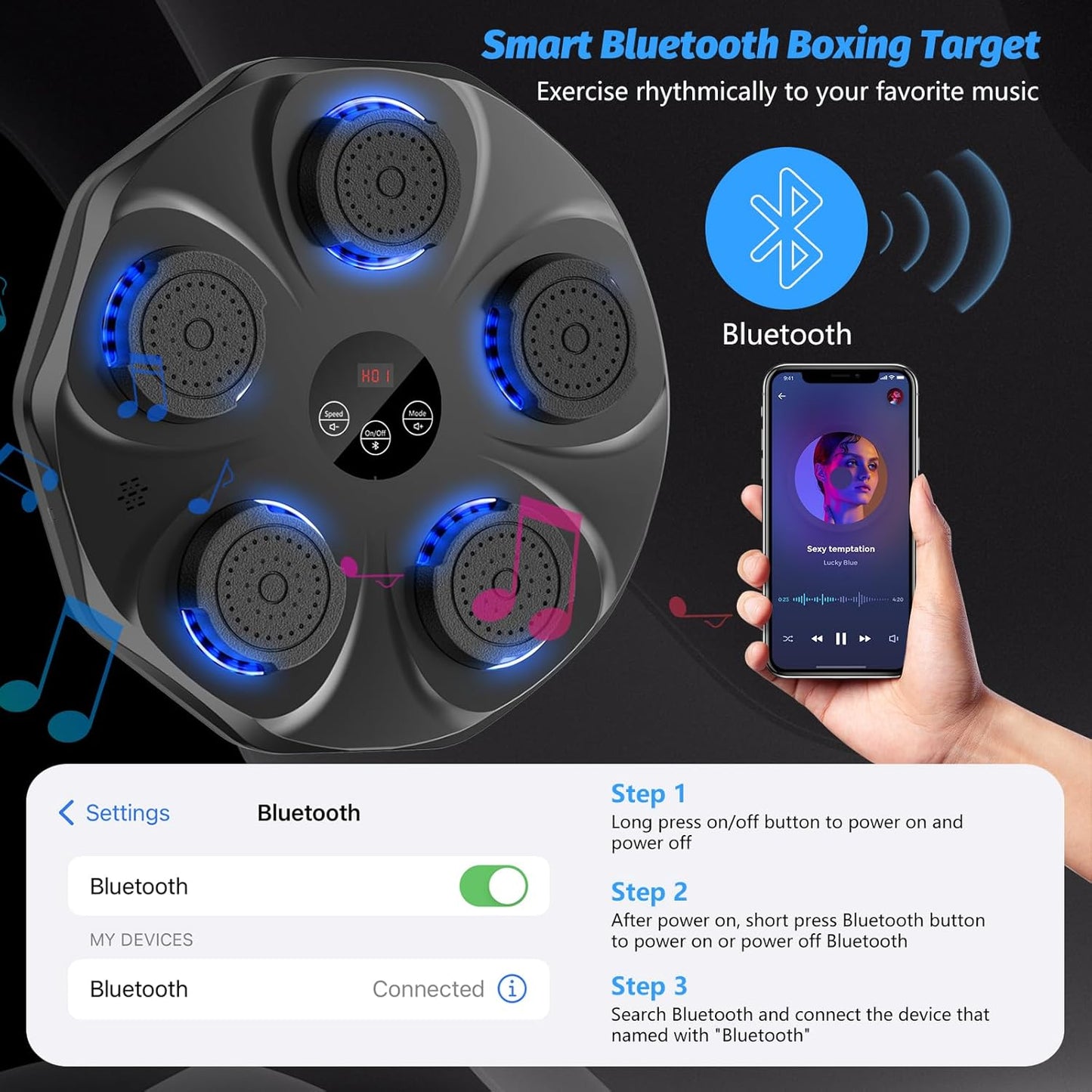 Music Boxing Machine, Interactive Boxing Trainer with Boxing Gloves, Large Wall-Mounted Electronic Boxing Target, 9 Modes and 9 Speeds