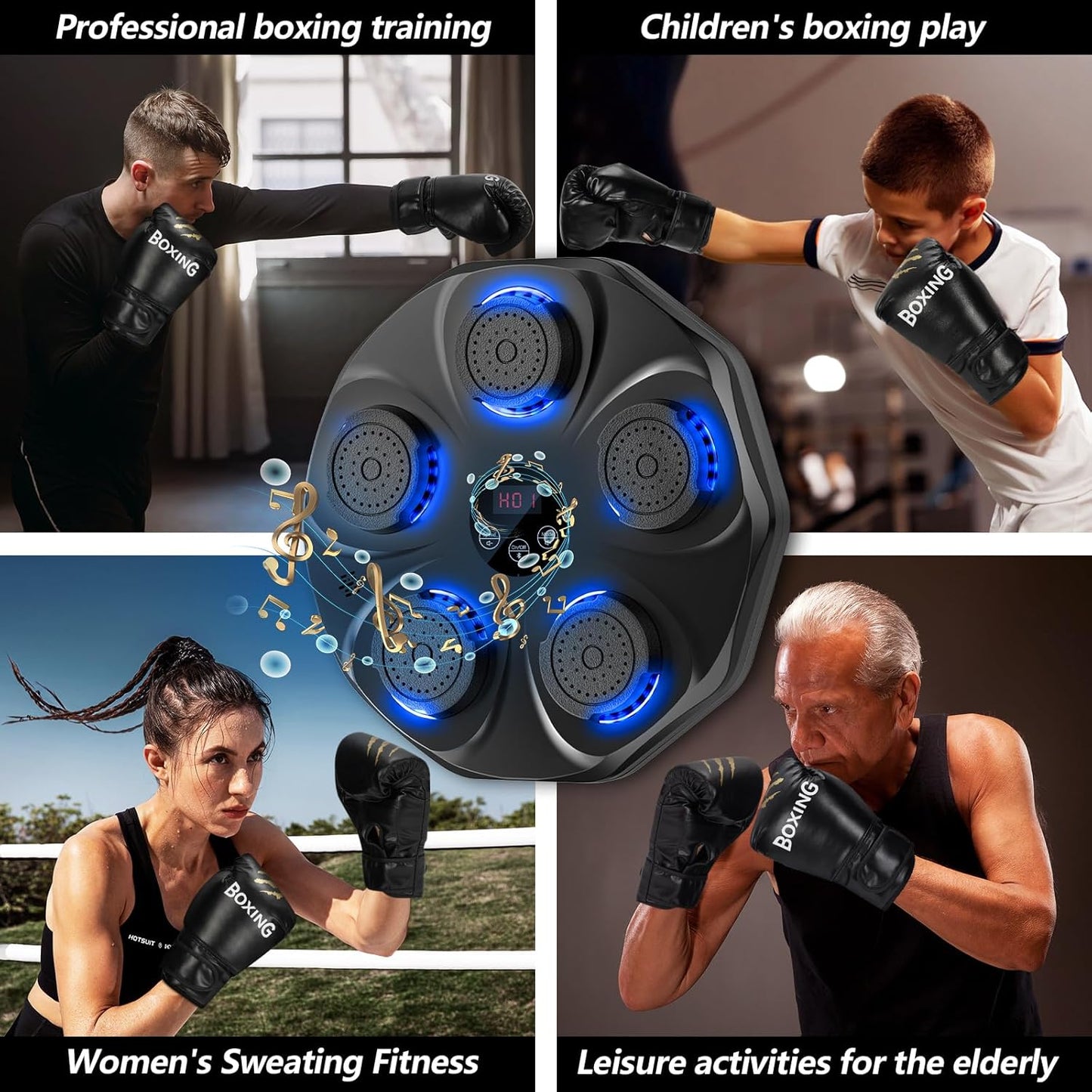 Music Boxing Machine, Interactive Boxing Trainer with Boxing Gloves, Large Wall-Mounted Electronic Boxing Target, 9 Modes and 9 Speeds