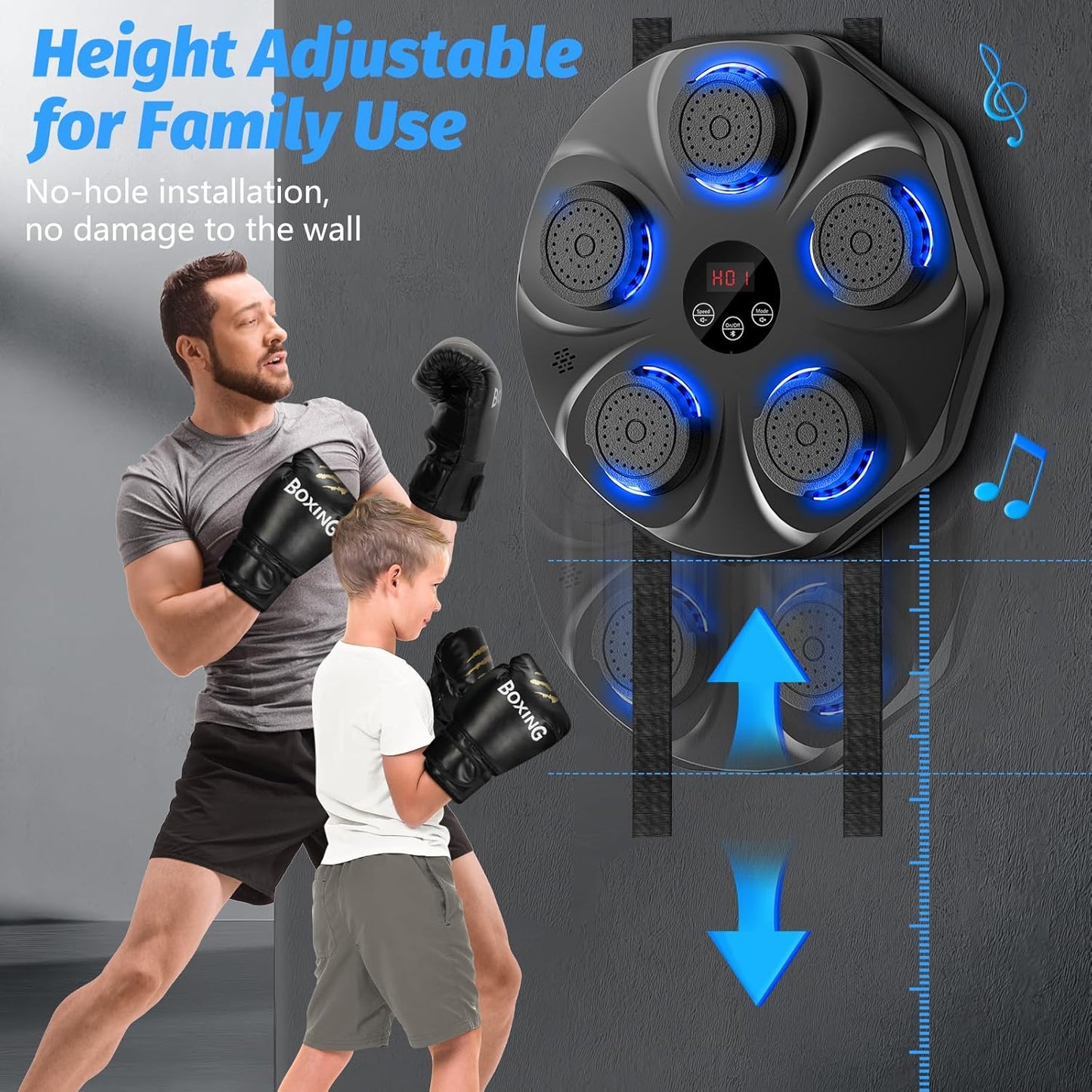 Music Boxing Machine, Interactive Boxing Trainer with Boxing Gloves, Large Wall-Mounted Electronic Boxing Target, 9 Modes and 9 Speeds